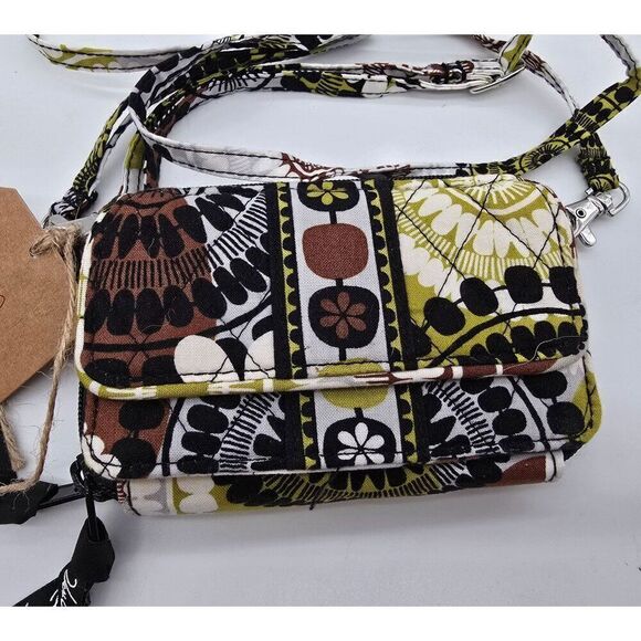 Vera Bradley Crossbody Wristlet Wallet - Black & White Floral Pattern Cocoa moss - Picture 2 of 10